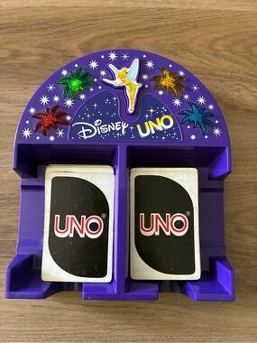 Vintage Disney Tinker Bell Electronic UNO Card Game w/ Lights + UNO Card Set